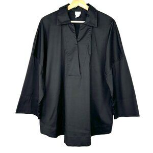 Chicos Womens Poplin Popover Cotton Blouse XL Black Career Office Stretchy Chic